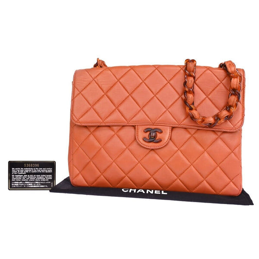 CHANEL CC Matelasse 30 Chain Shoulder Bag Leather Orange Brown Vintage 646HB609