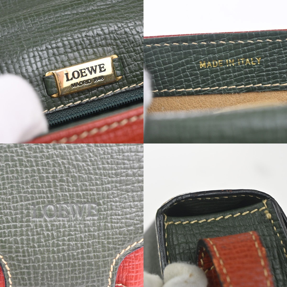 LOEWE Logo Barcelona Bicolor Shoulder Bag Leather Green Brown Italy 87KC777
