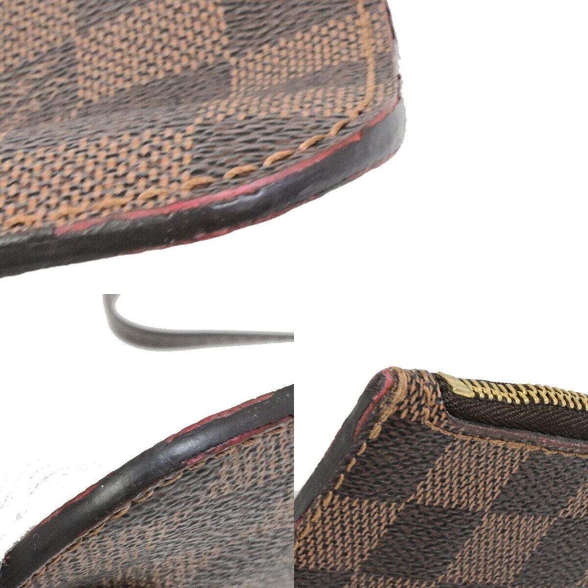 LOUIS VUITTON Neverfull MM Pouch Bag Damier Ebene Leather Brown N41358 35ED930