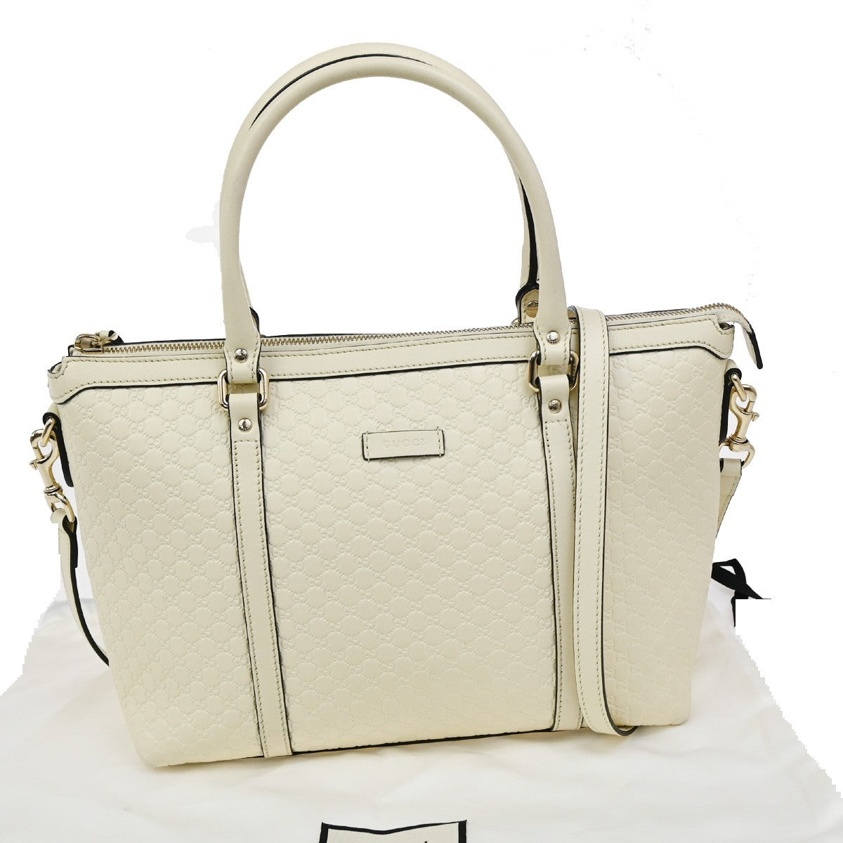 GUCCI Micro GG Guccissima 2Way Shoulder Hand Bag Leather White Italy 23KB342