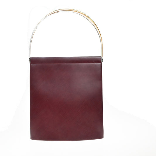 CARTIER Logo Trinity Tricolor Metal Handle Hand Bag Leather Red France 76EG322