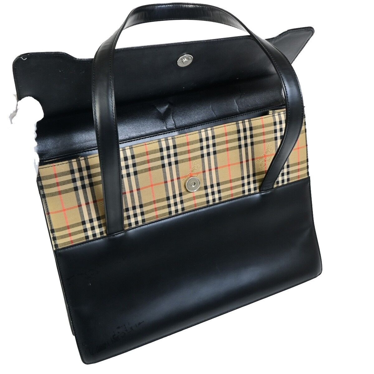 BURBERRY Logo Shoulder Tote Bag Nova Check Canvas Leather Black 66FA947