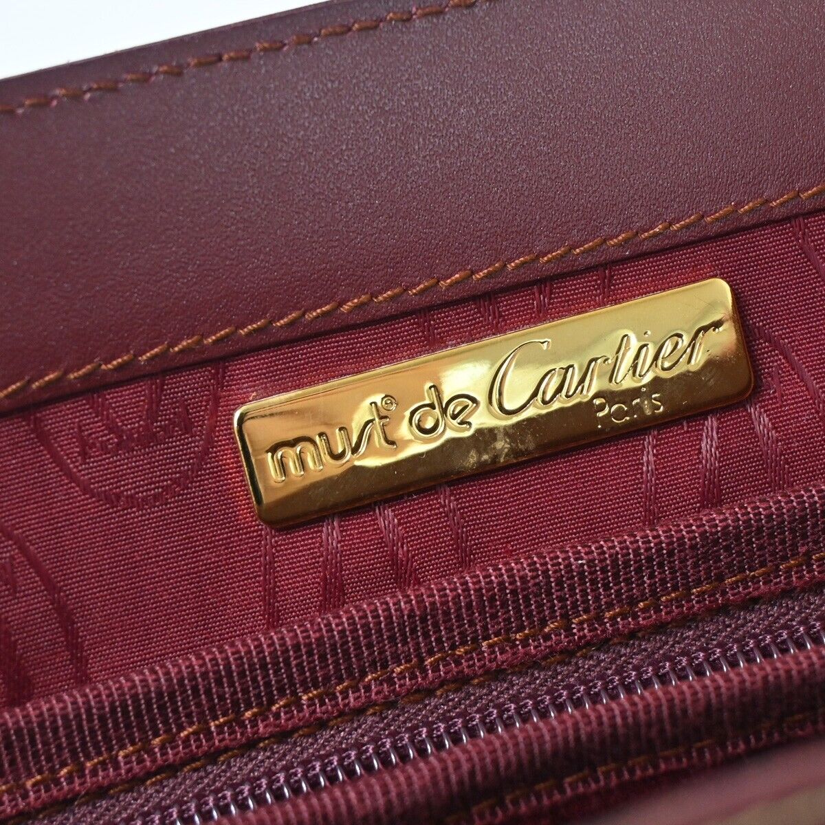 CARTIER 2C Logo Shoulder Tote Bag Leather Bordeaux Gold Made in Italy 69HB818