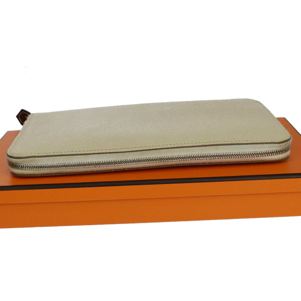 HERMES Azap Long Zipper Wallet Purse Veau Epsom Leather Silk In Craie 72RH515