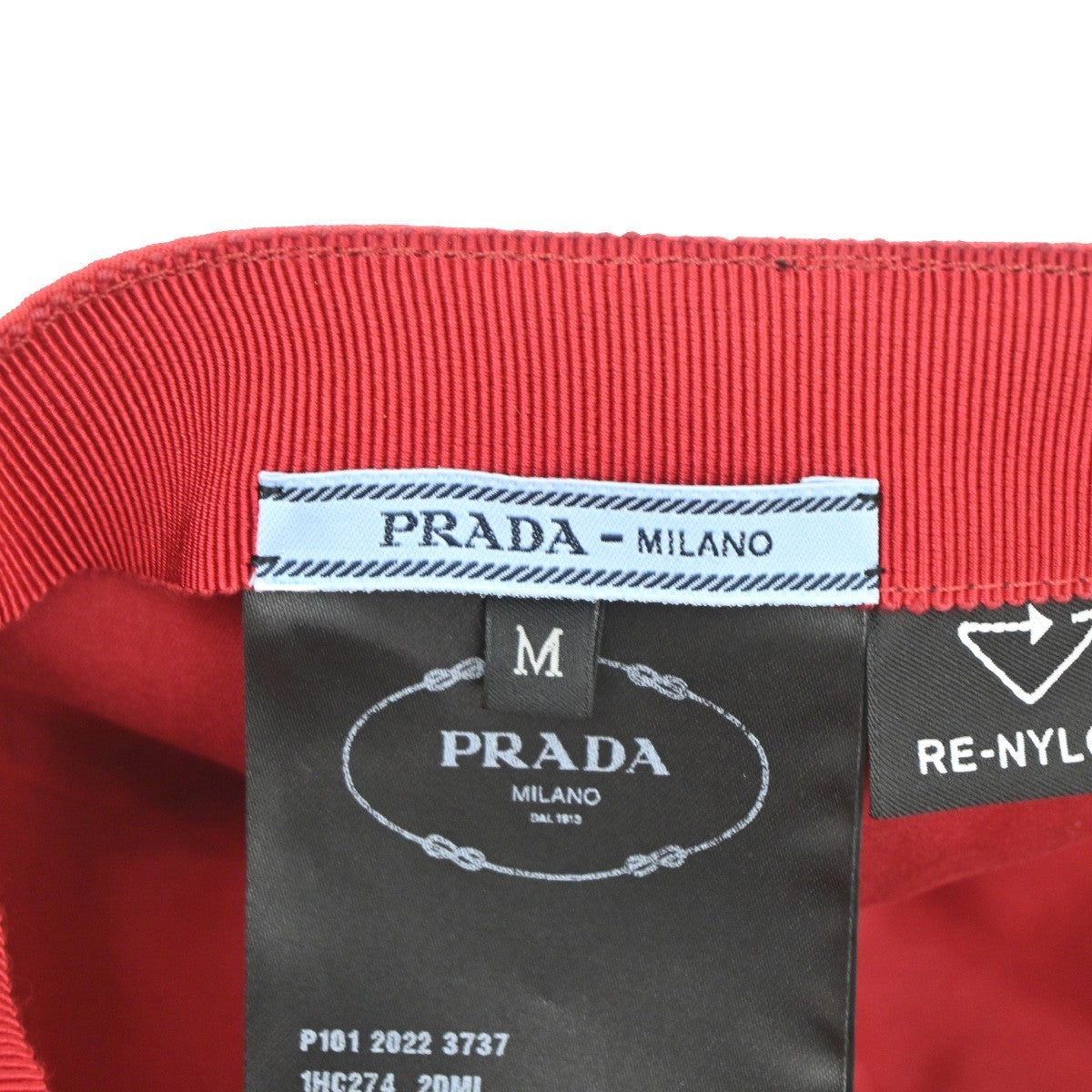 PRADA Plate Logo Baseball Cap #M 58 Re-Nylon leather Red 34RL618