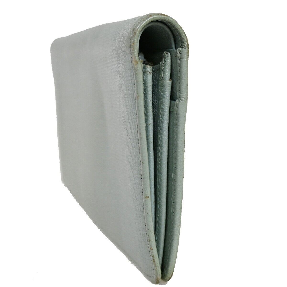 CHANEL CC Logo Long Bifold Wallet Purse Leather Light Blue Gold Italy 05GA676