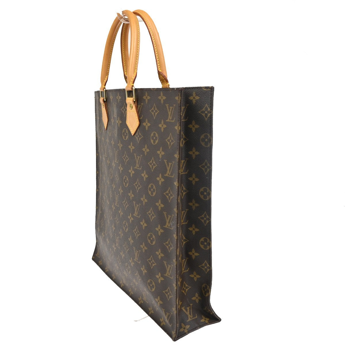LOUIS VUITTON Logo Sac Plat Hand Tote Bag Monogram Leather Brown M51140 37CA671