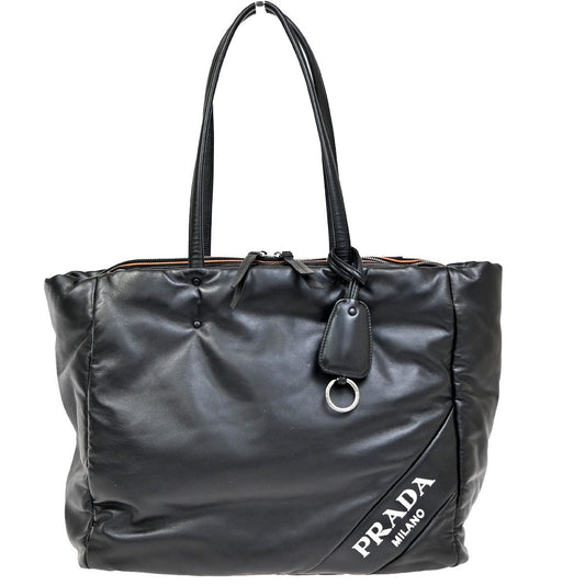 PRADA Logo Nappa Shoulder Tote Bag Leather Black SHW Italy 603RF979