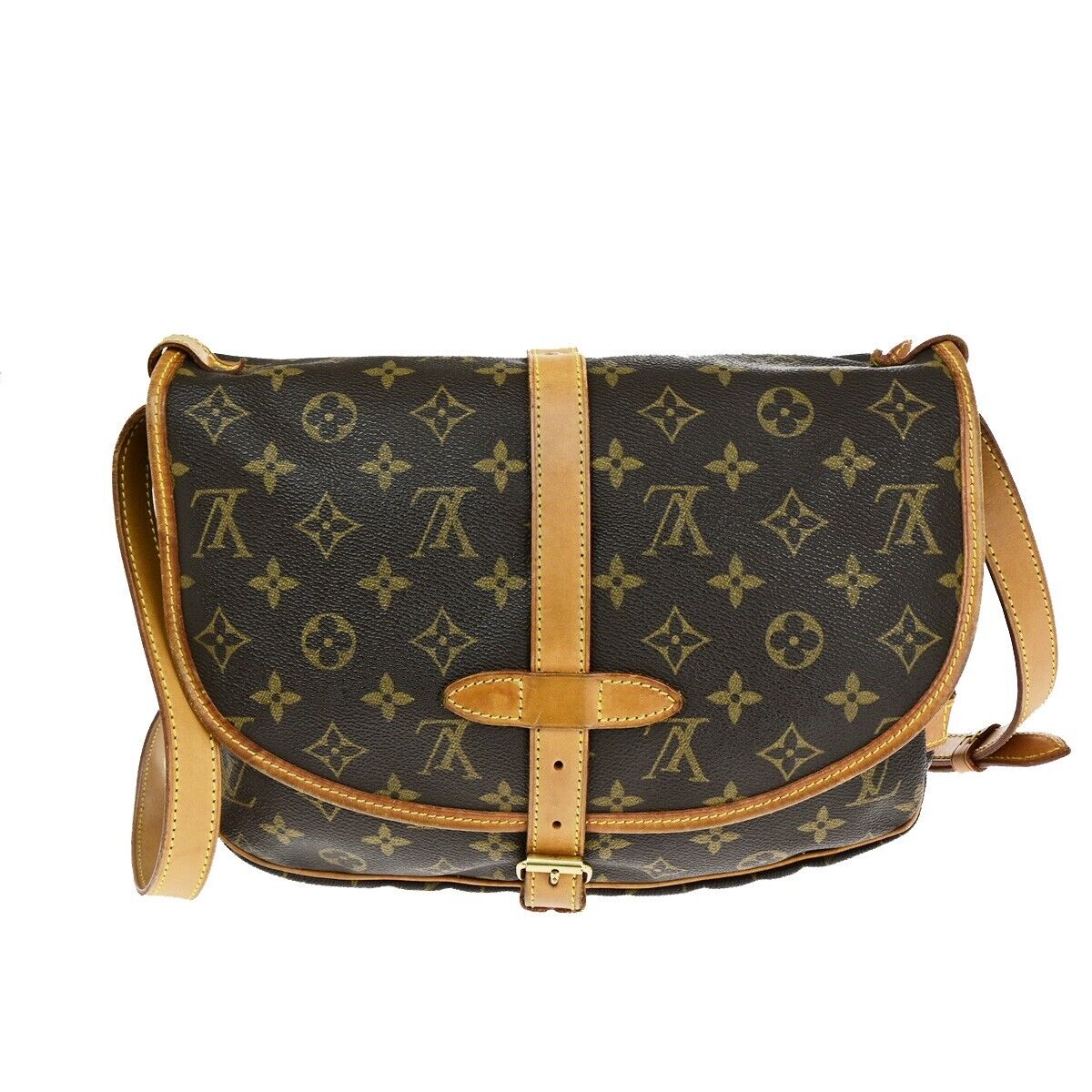 LOUIS VUITTON Logo Saumur 30 Shoulder Bag Monogram Leather Brown M42256 13SH865