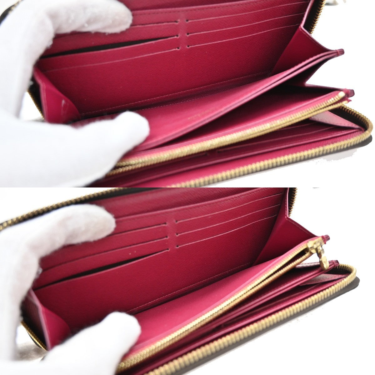 LOUIS VUITTON Zippy Long Wallet Monogram Leather Brown Fuchsia M41895 84KB294