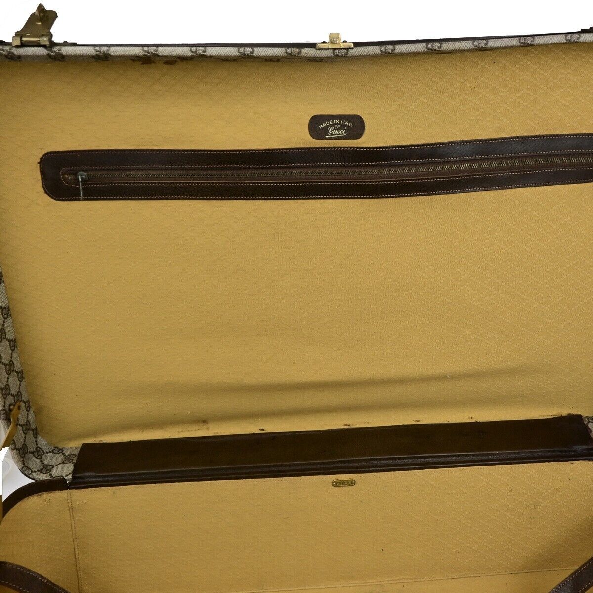 GUCCI Logo GG Pattern Suitcase Hand Bag Supreme Leather Brown Italy 03FB256