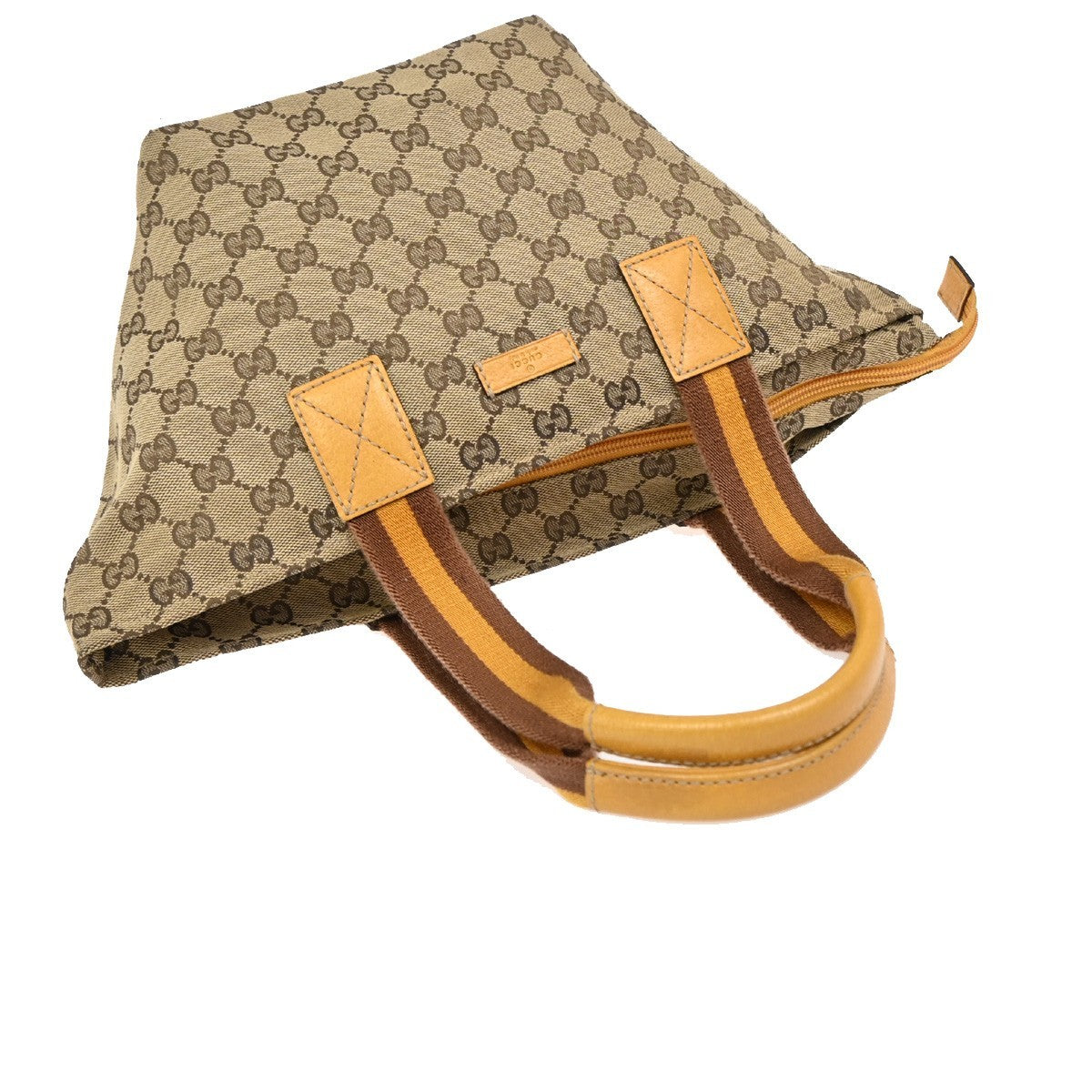 GUCCI Logo Sherry GG Pattern Hand Bag Canvas Leather Brown Italy 31FC137