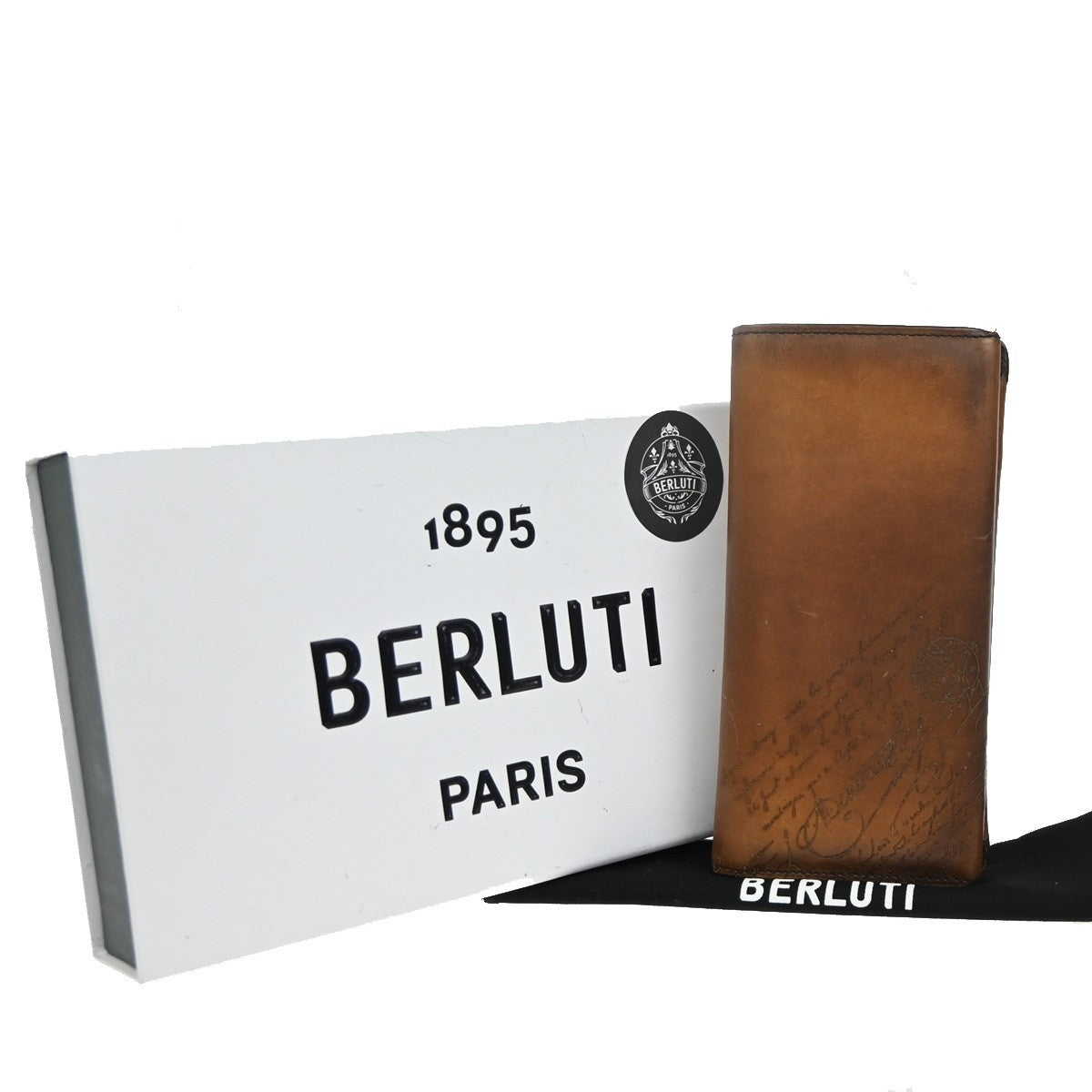 BERLUTI Logo Calligraphy Bifold Long Wallet Leather Brown Italy 84KP207