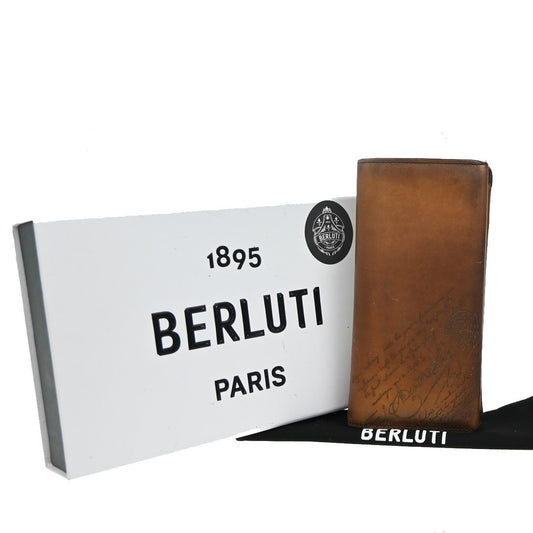 BERLUTI Logo Calligraphy Bifold Long Wallet Leather Brown Italy 84KP207