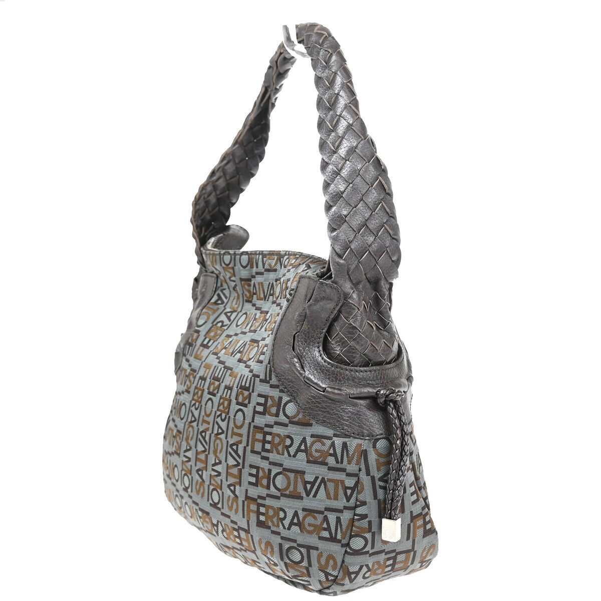 SALVATORE FERRAGAMO Gancini Shoulder Bag Canvas Leather Brown SHW Italy 04KA170