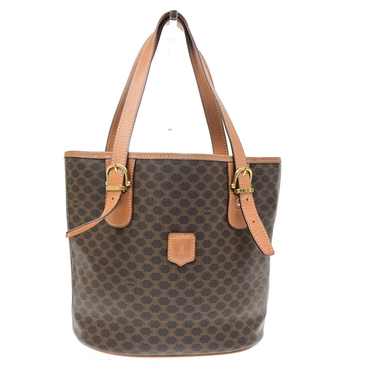 CELINE Logo Macadam Pattern Shoulder Tote Bag PVC Leather Brown GHW 35KD192