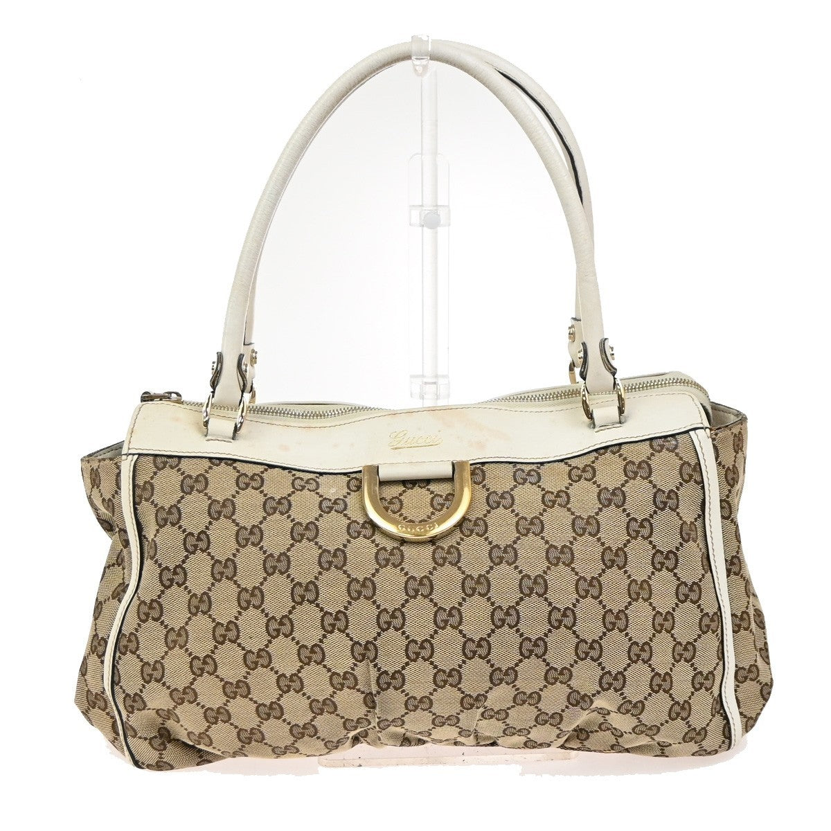 GUCCI Abbey GG Pattern D-Ring Shoulder Bag Canvas Leather BN White Italy 36ZA304