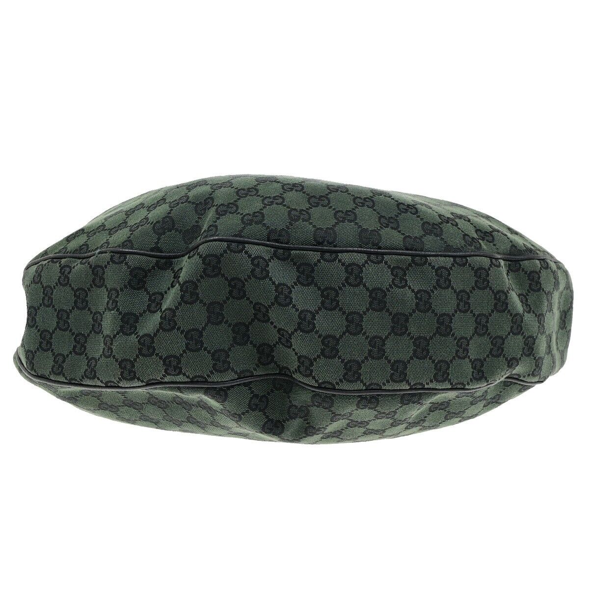 GUCCI Logo GG Pattern Shoulder Tote Bag Canvas Leather Green Black Italy 87EE030