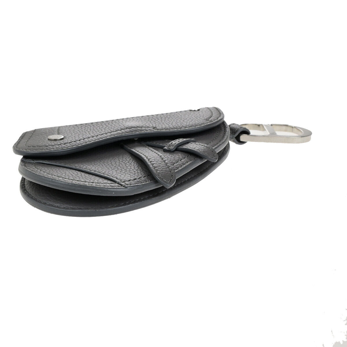 CHRISTIAN DIOR CD Logo Saddle Mini Pouch Bag Leather Gray SHW Italy 85RK755