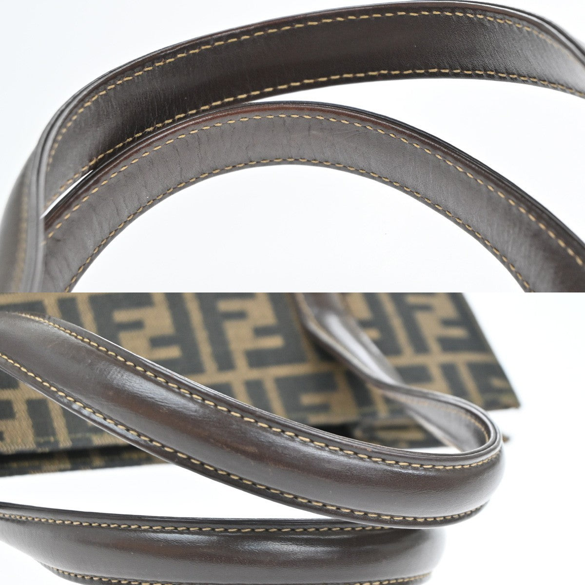 FENDI Zucca Pattern 2Way Shoulder Hand Bag Canvas Leather Brown GHW 97TA505