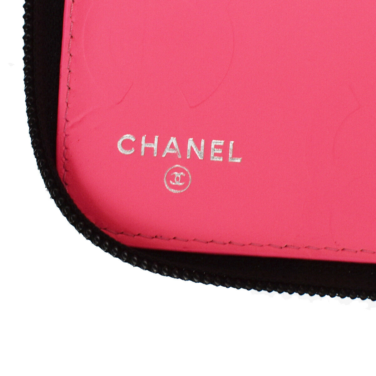 CHANEL CC Logo Cambon Long Bifold Wallet Leather Black Pink Italy 96RH498