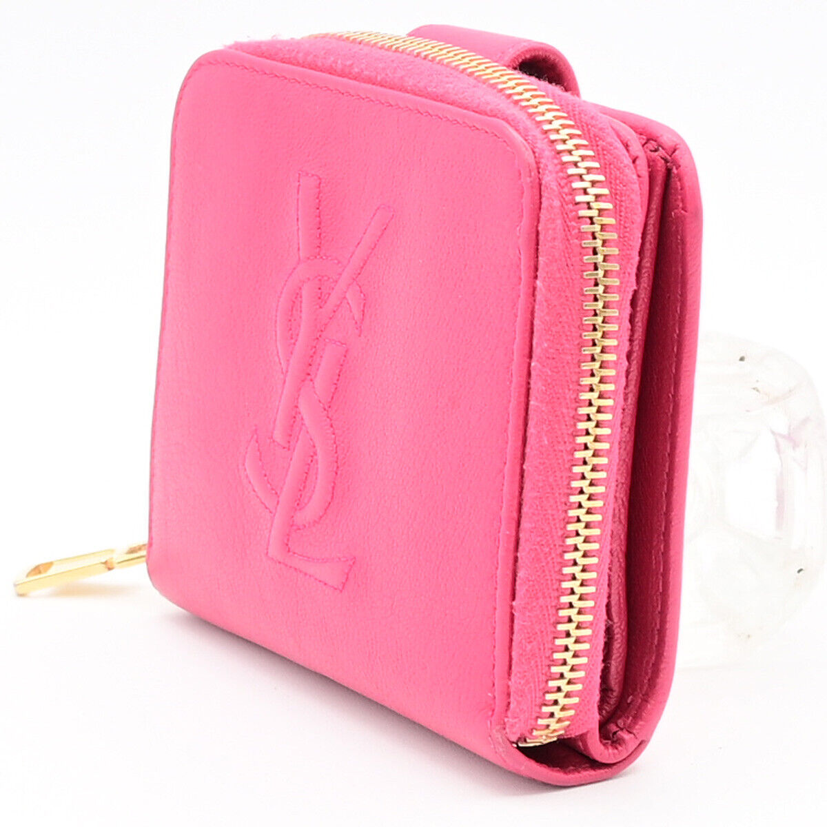 YVES SAINT LAURENT YSL Logo Bifold Wallet Purse Leather Pink GHW 04YE803