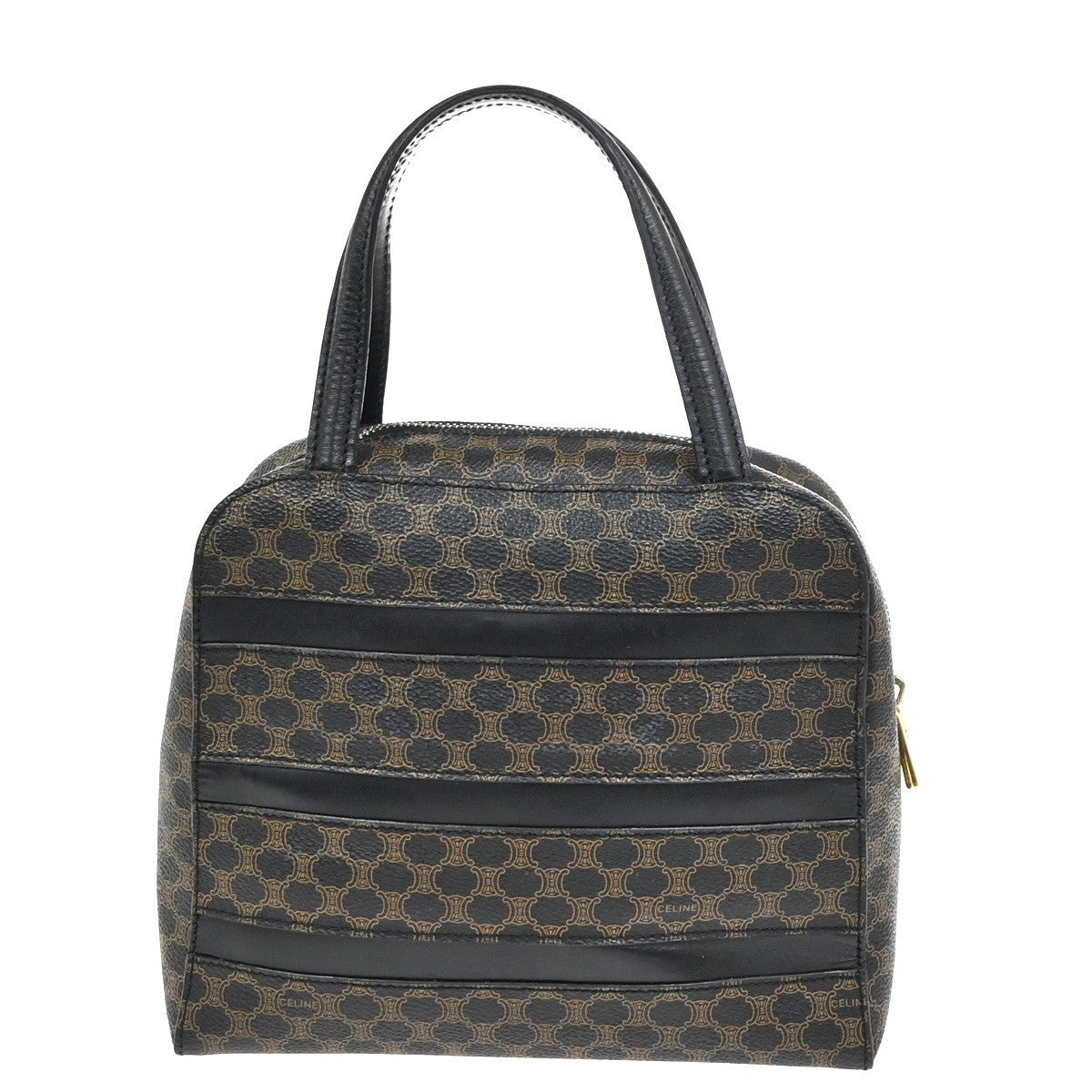 CELINE Logo Macadam Hand Bag PVC Leather Black  Brown GHW Italy 67KD092