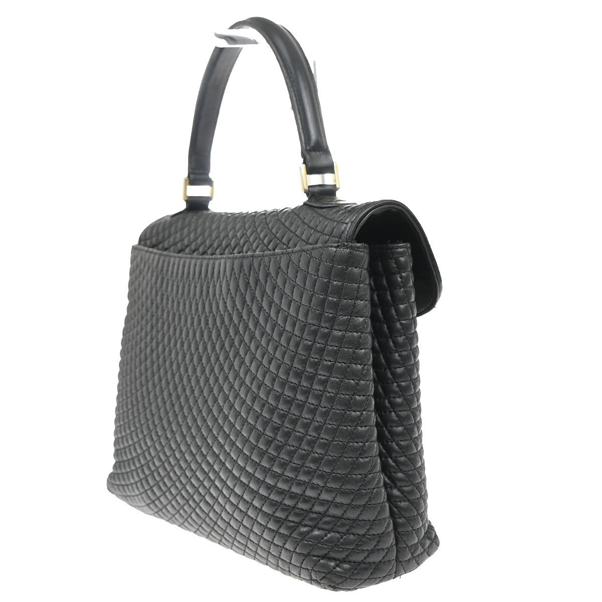 BALLY Logo Quilted Hand Bag Leather Black GHW Italy 02KP543