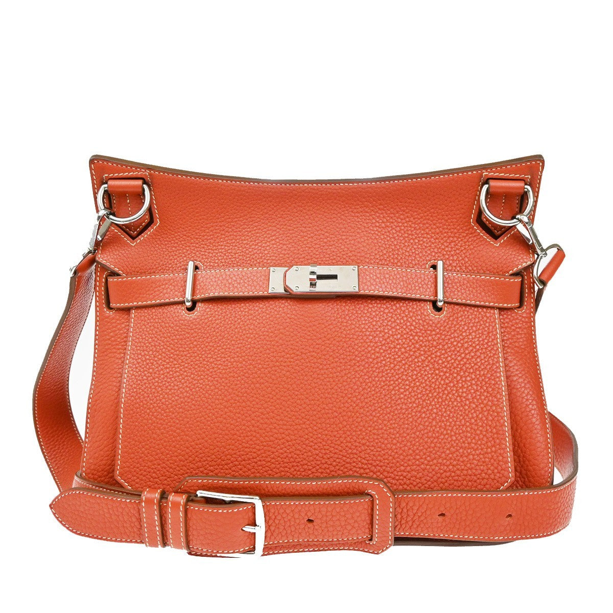 HERMES Logo Jypsiere 34 Shoulder Bag Taurillon Clemence Orange SHW 898RL463