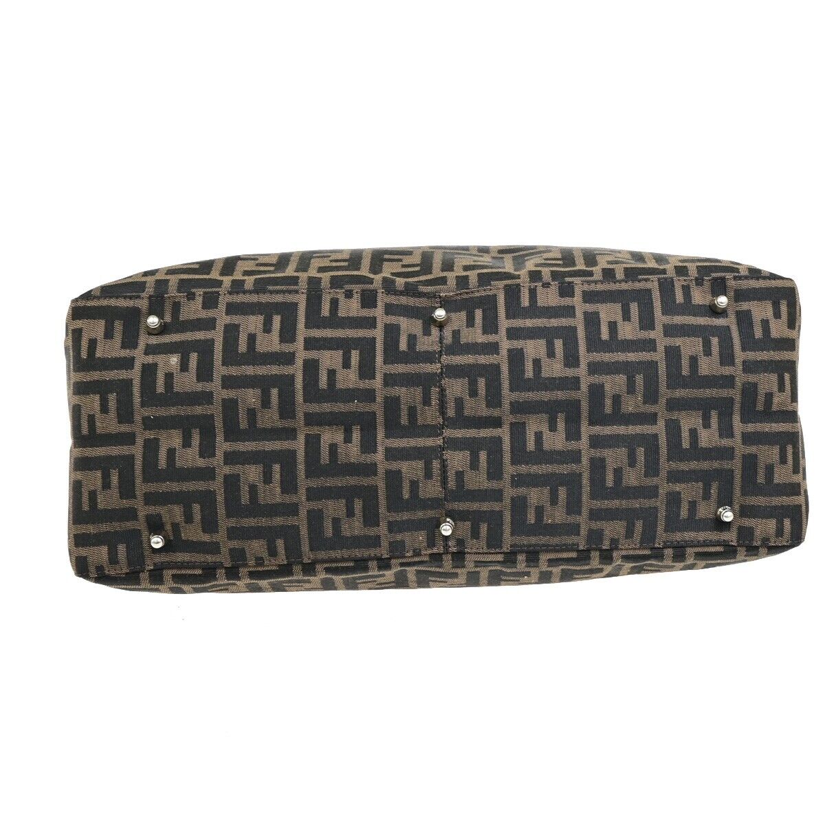 FENDI Logo Zucca Pattern Hand Tote Bag Canvas Leather Brown Silver Italy 98RF206