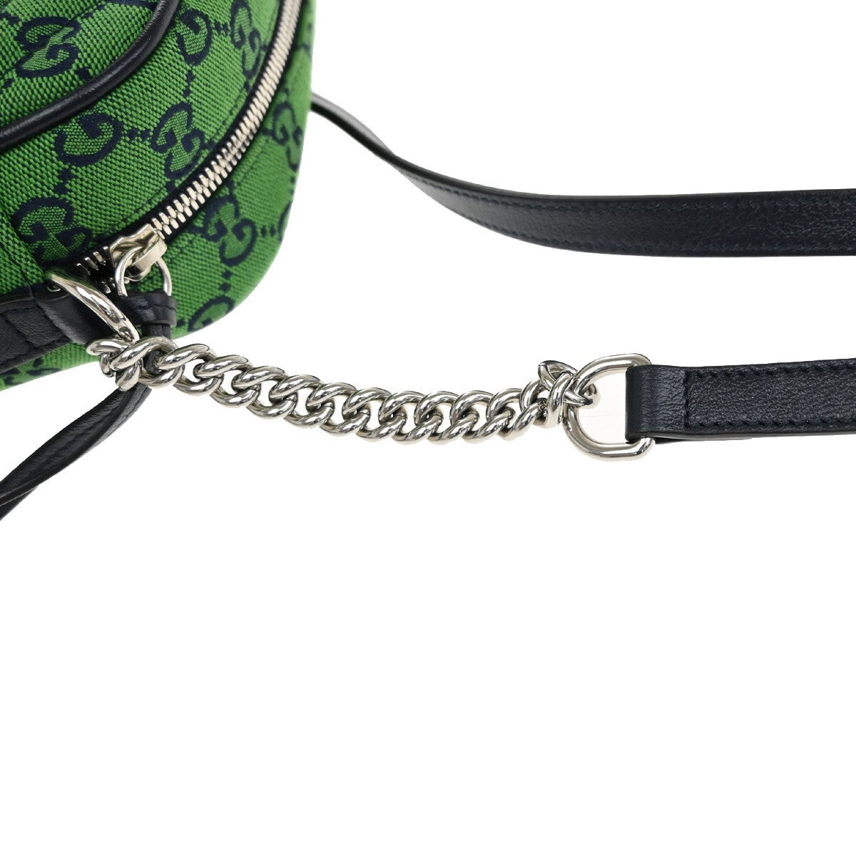 GUCCI Marmont GG Pattern Chain Shoulder Bag Canvas Leather Green 631RF291