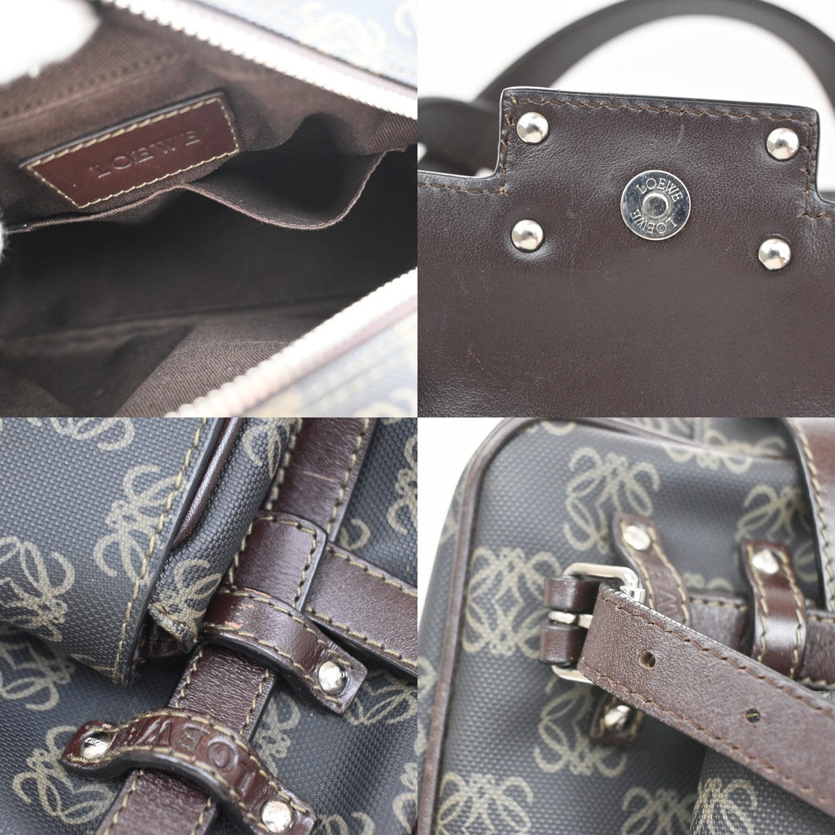 LOEWE Logo Repeat Anagram Hand Bag Front Pouch PVC Leather Brown SHW 87YJ124