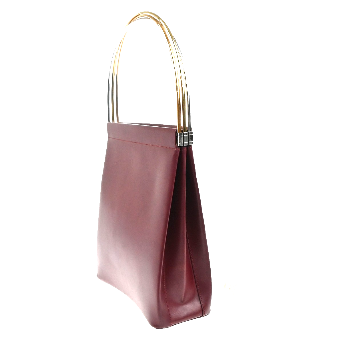 CARTIER Logo Trinity Tricolor Metal Handle Hand Bag Leather Red France 79MA200