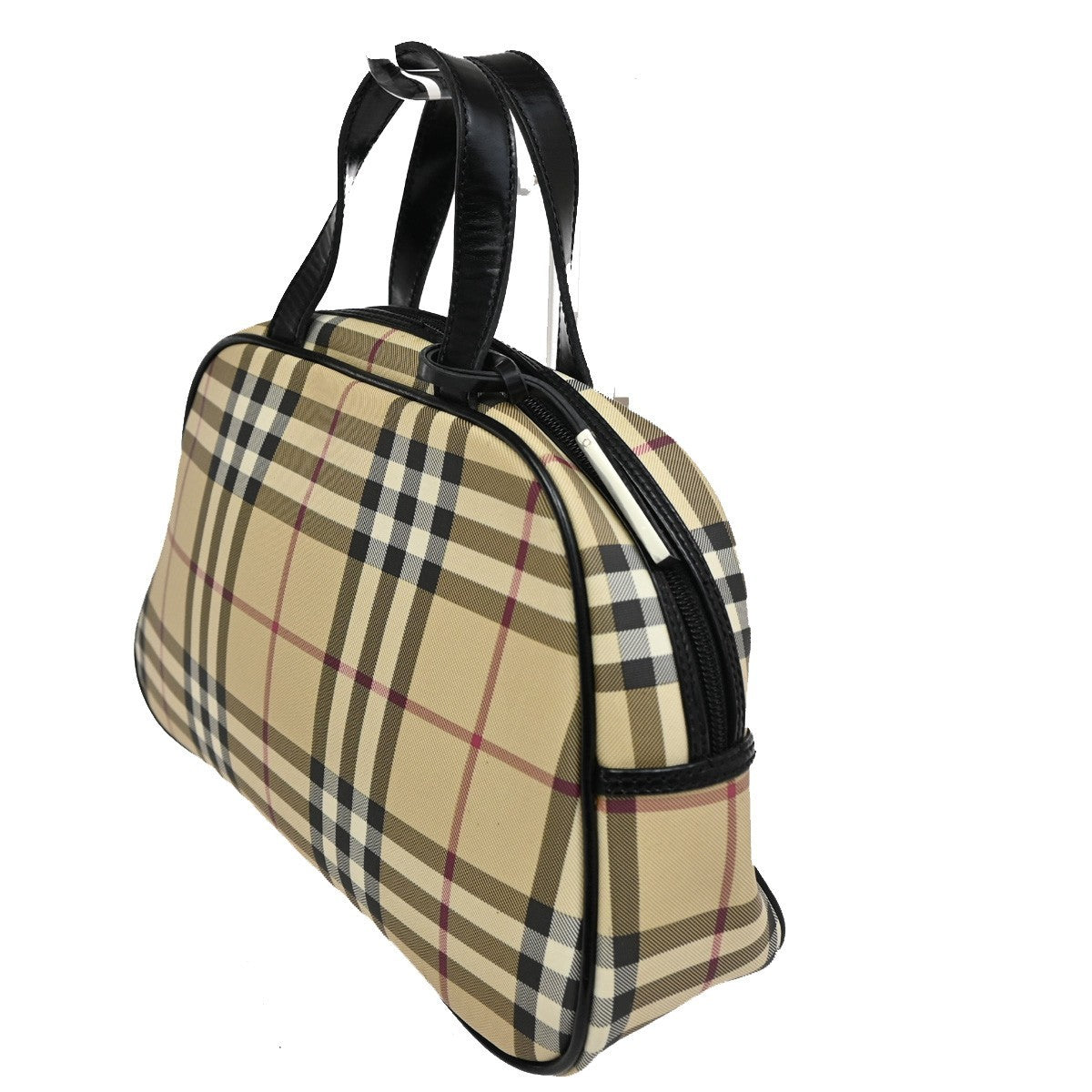 BURBERRY Logo Nova Check Hand Bag Canvas Leather Brown Black  Silver 31TA165