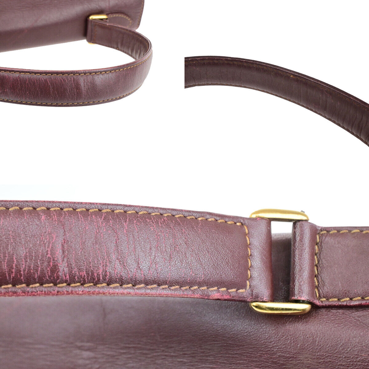 MUST DE CARTIER 2C Logo Hand Bag Leather Bordeaux GHW Spain 09YG298