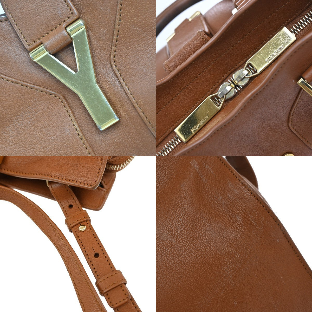 YVES SAINT LAURENT Y Cabas Chyc 2Way Shoulder Hand Bag Leather Brown GHW 73KP033