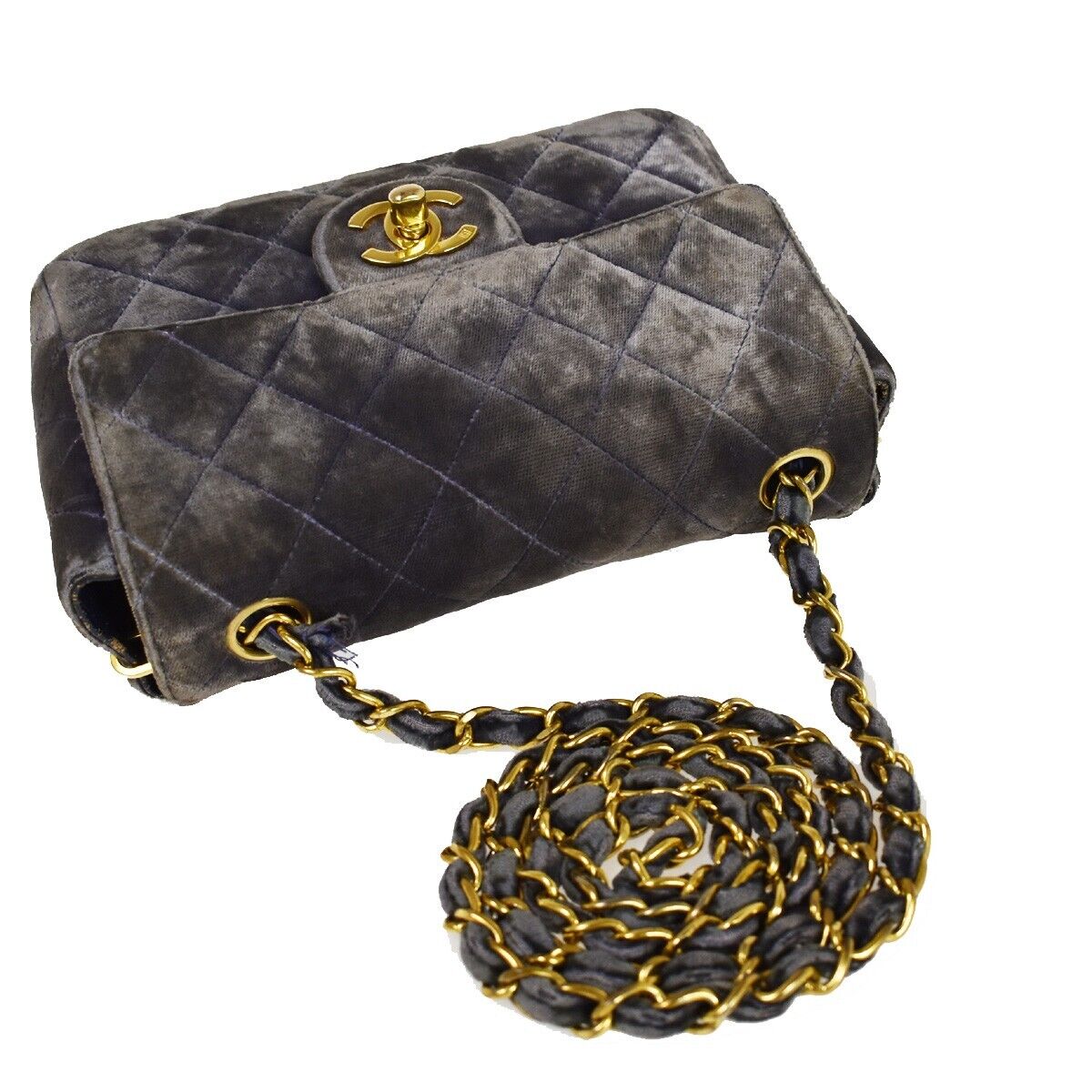 CHANEL CC Mini Matelasse Chain Shoulder Bag Velour Purple GHW Vintage 41FA170