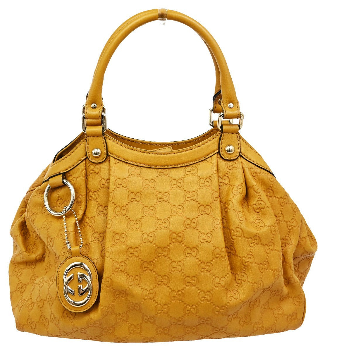 GUCCI GG Sukey Charm Hand Tote Bag Leather Yellow GHW 493492 85TA113