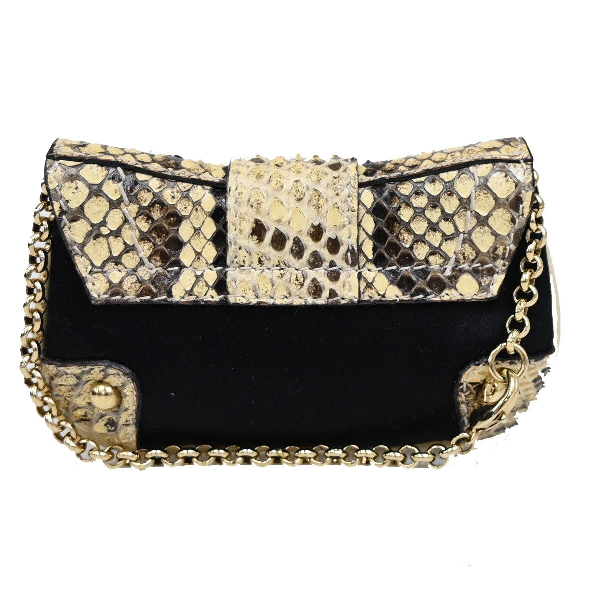 DOLCE & GABBANA Chain Coin Case Satin Exotic Leather Brown Black 02EE272
