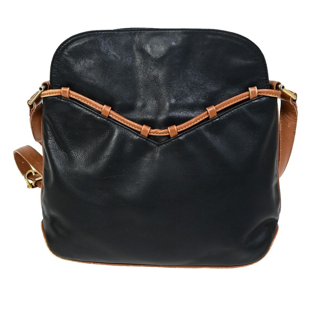 CELINE PARIS Logo Shoulder Bag Leather Black Brown Gold Italy 01EB542