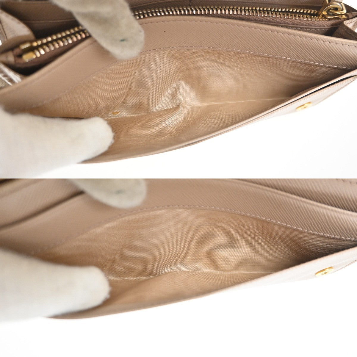 PRADA Logo Bifold Flap Long Wallet Saffiano Leather Beige GHW Italy 01KD036