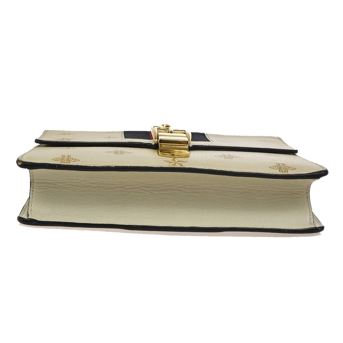 GUCCI Logo Bee Star Print Sylvie Shoulder Bag Leather Web Ribbon Ivory 71YJ087
