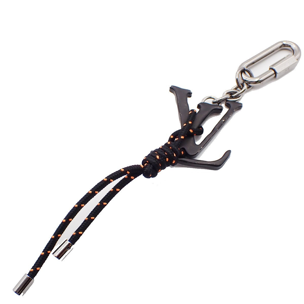 LOUIS VUITTON Porete Cles LV Shaped Rope Key Chain Black Silver MP2617 32KP063