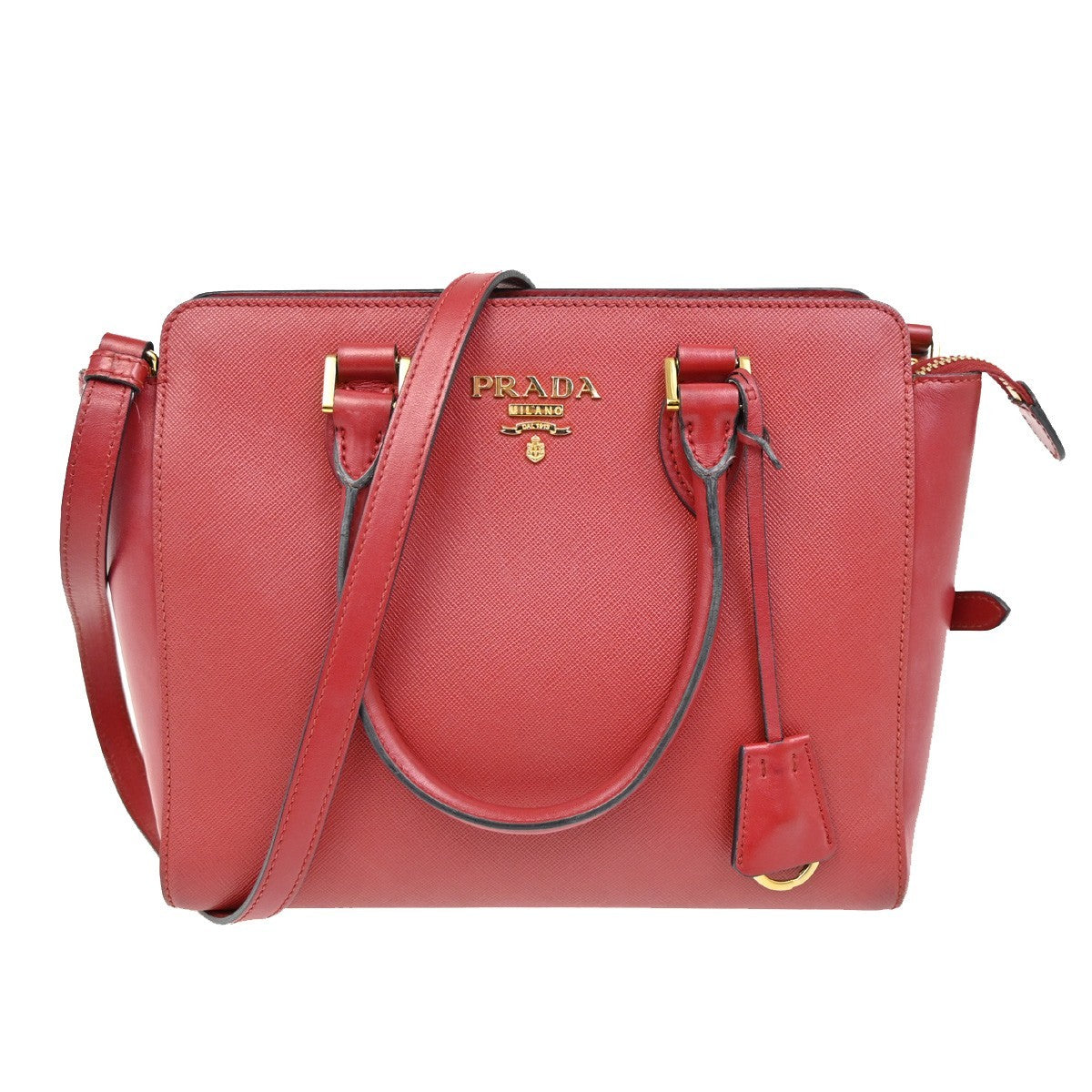 PRADA Logo 2Way Shoulder Hand Bag Saffiano Leather RED GHW 11TA080