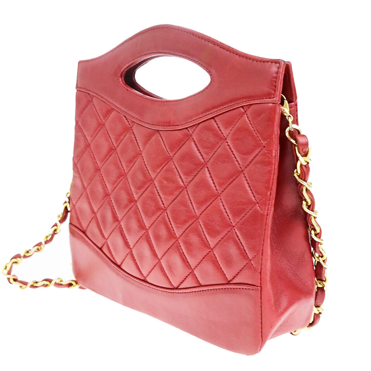 CHANEL CC Matelasse 2Way Chain Shoulder Hand Bag Leather RD GHW Vintage 642RK694