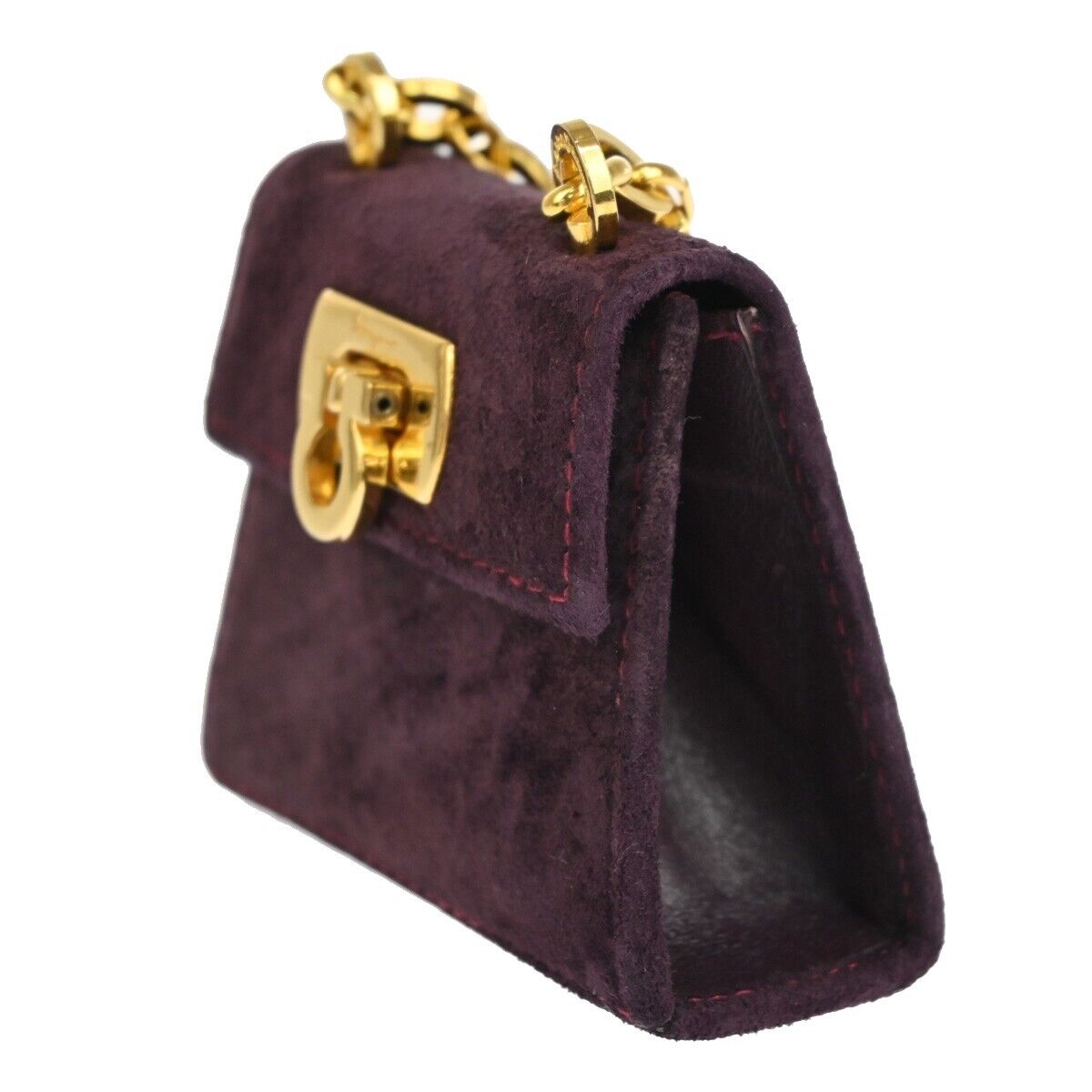 SALVATORE FERRAGAMO Gancini Mini Chain Shoulder Bag Suede Leather Purple 80EA650