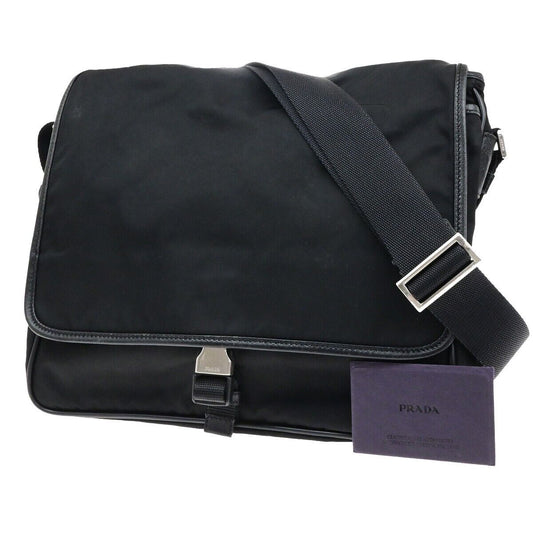 PRADA MILANO Logo Tessuto Crossbody Shoulder Bag Nylon Leather Black 36ED952