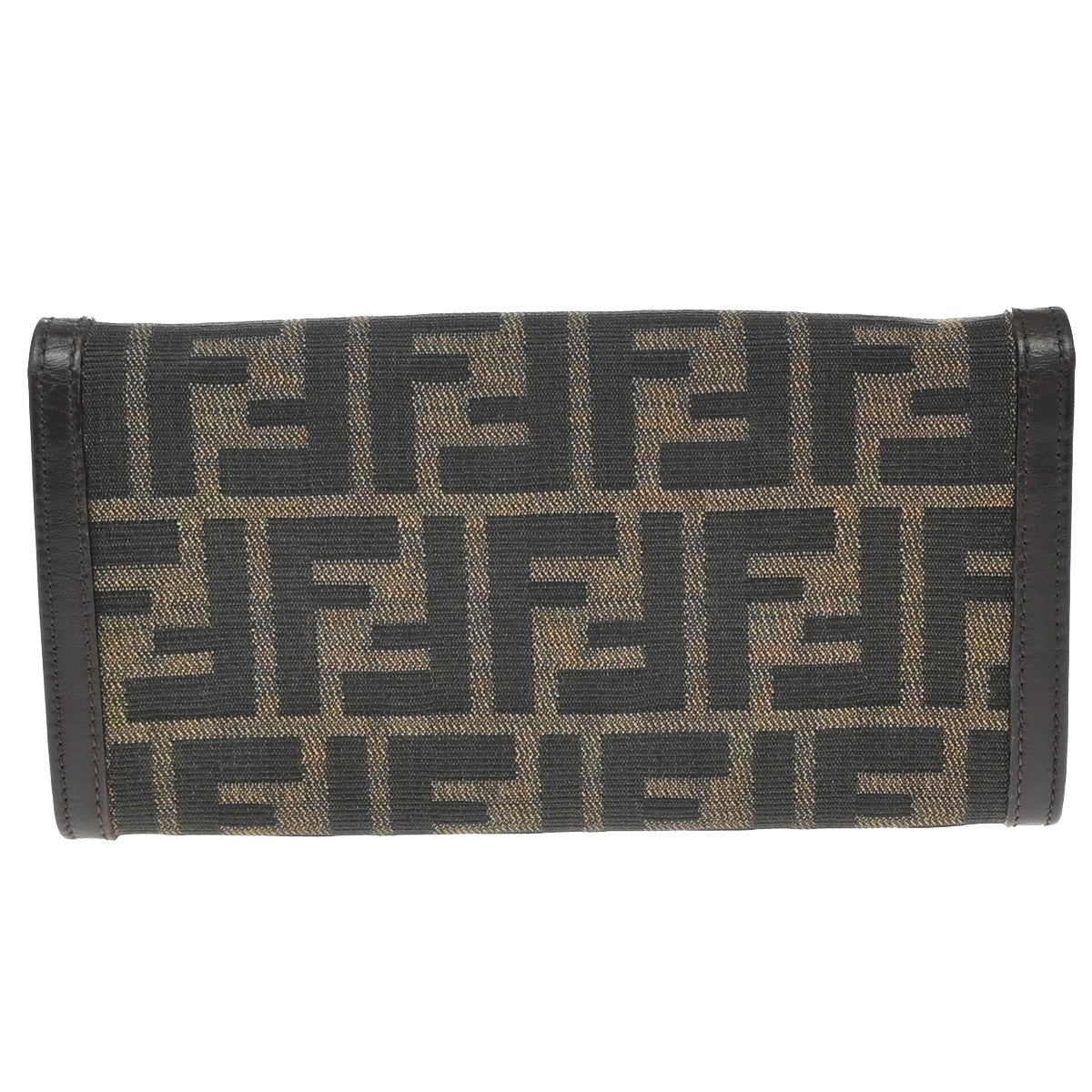 FENDI Logo Zucca Pattern Long Bifold Wallet Canvas Leather Brown 69KP025