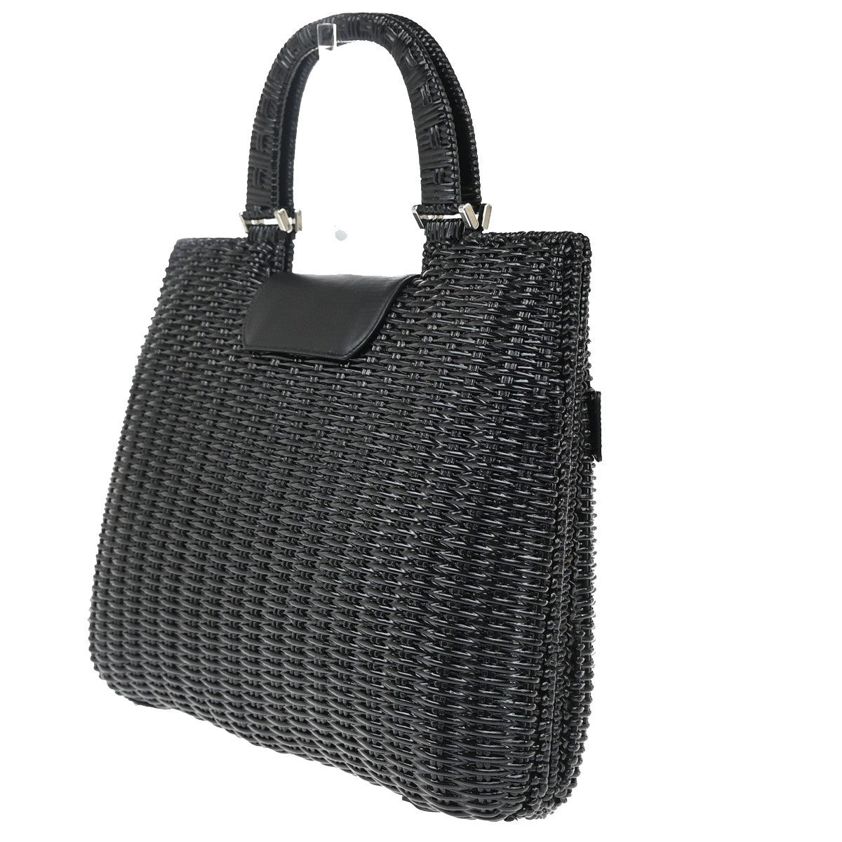 SALVATORE FERRAGAMO Gancini Hand Bag Leather Rattan Black SHW Italy 87RP105