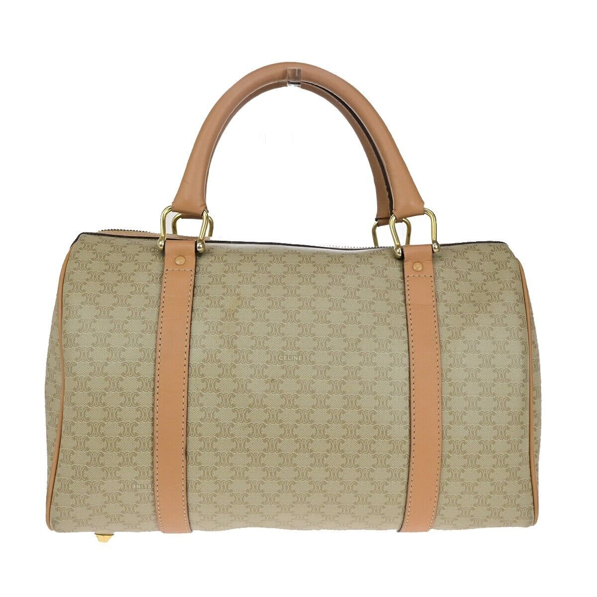 CELINE Macadam Pattern Travel Hand Bag PVC Leather Brown Gold Italy 67EC975